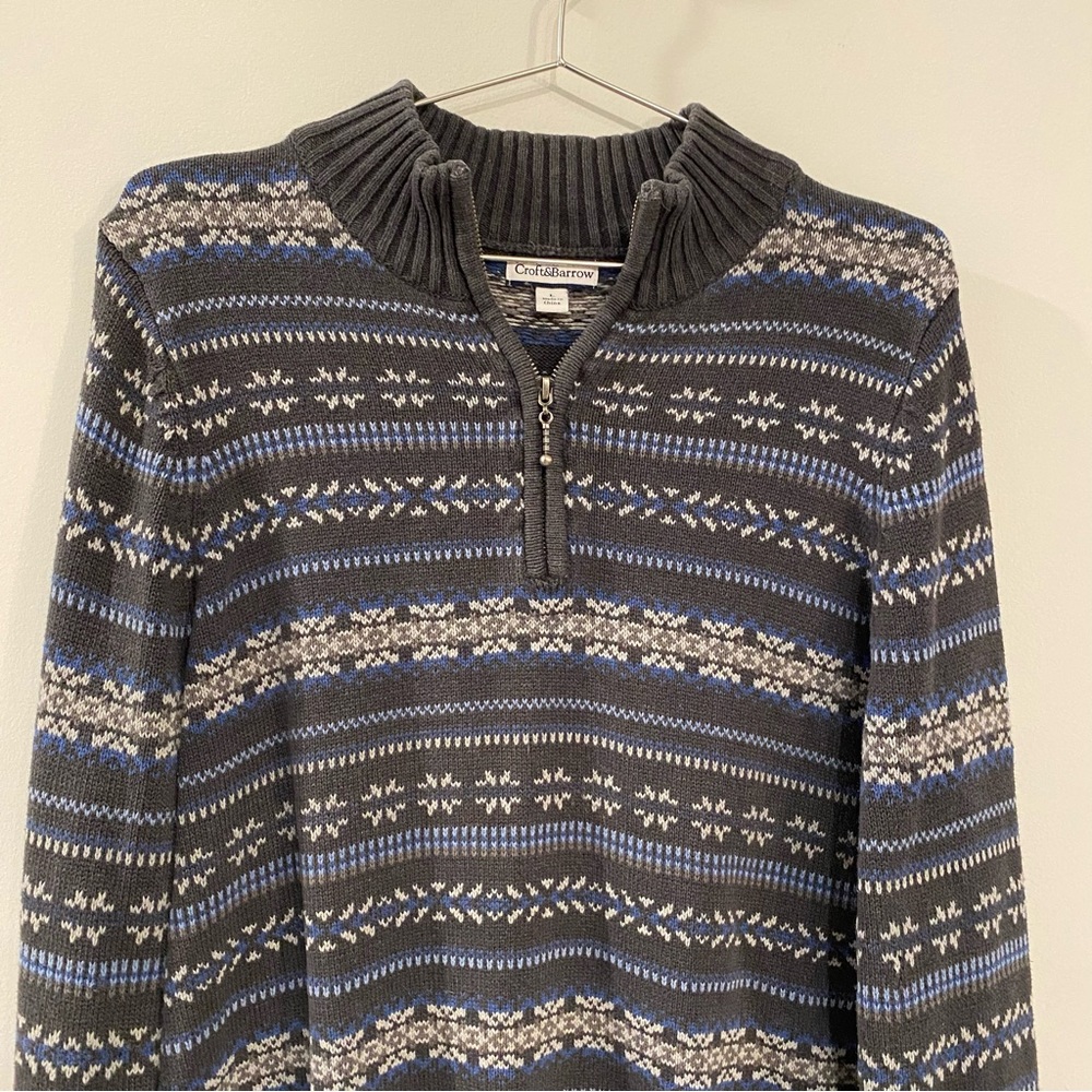 Men’s Vintage Croft & Barrow Holiday Christmas Snowflake Zip Sweater - Picture 2 of 9